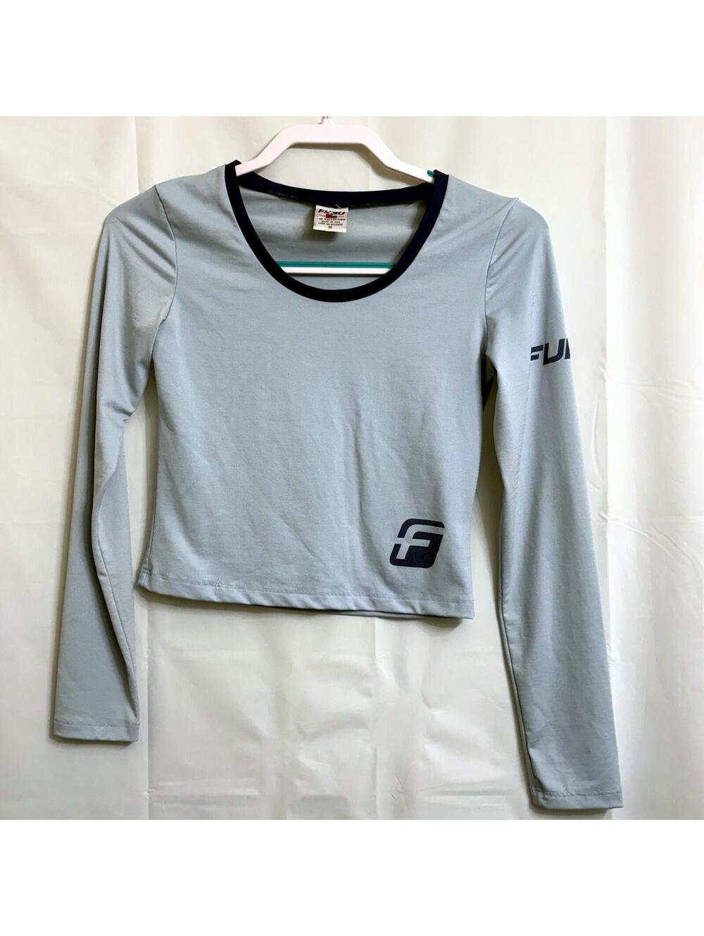 FUBU Women's Small S Light Blue Gray Long Sleeve Activewear Crop Top Made in USA